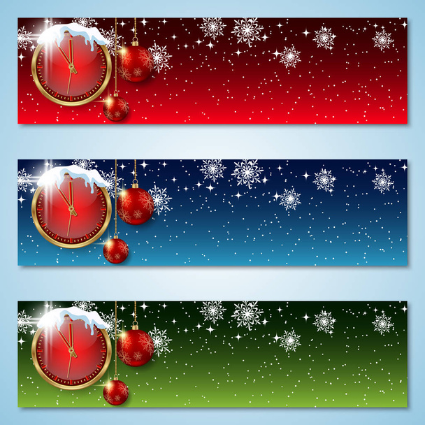 Christmas and New Year horizontal colorful vector banners collection - Vektör, Görsel
