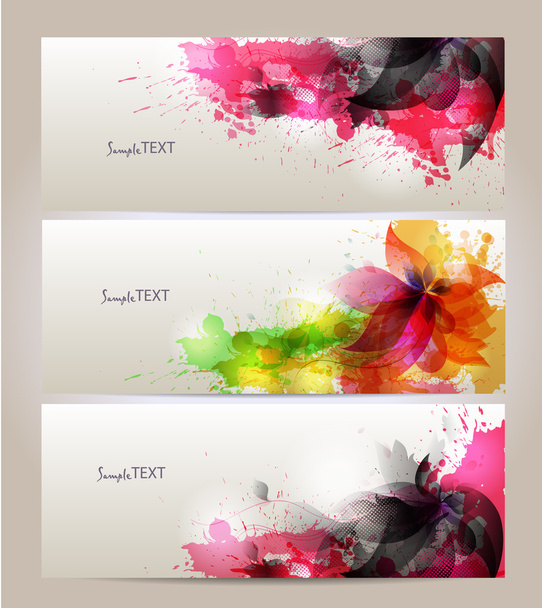 Set of abstract cards with flowers colorful elements with blots. - Διάνυσμα, εικόνα
