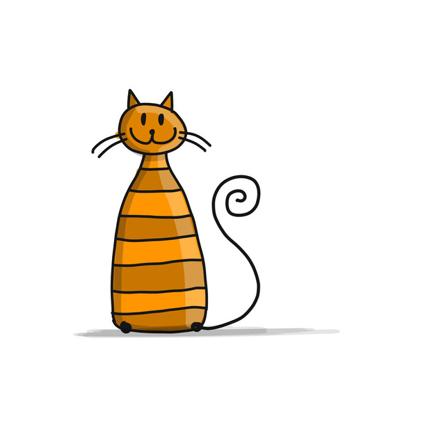 Cute striped cat, sketch for your design - Vector, Imagen