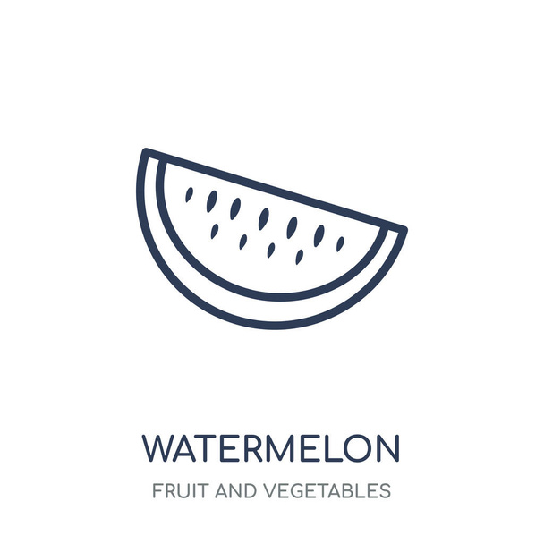 Watermelon icon. Watermelon linear symbol design from Fruit and vegetables collection. Simple outline element vector illustration on white background. - Wektor, obraz