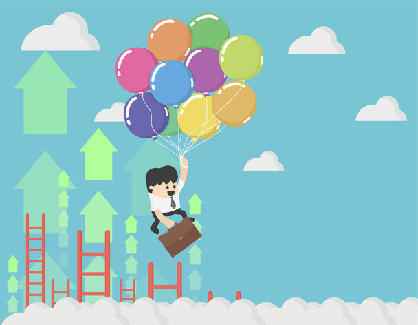επιχειρηματίας που κρατά μπαλόνια ψηλά στον ουρανό, επιτυχίας έννοια της εκπαίδευσης και επιτυχίας  - Διάνυσμα, εικόνα