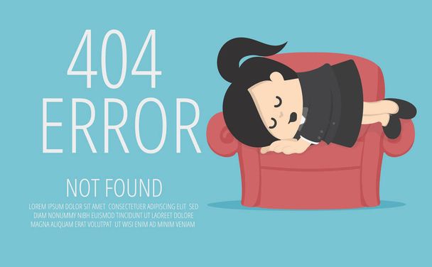 üzleti nő alszik a kanapén. a fáradtság és a Térkép kívánták oldal nem alapít hiba 404 - Vektor, kép