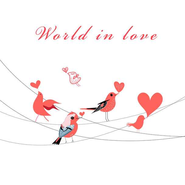 Vektor Valentin üdvözlés kártya-val fehér háttér szerelmes madarak - Vektor, kép