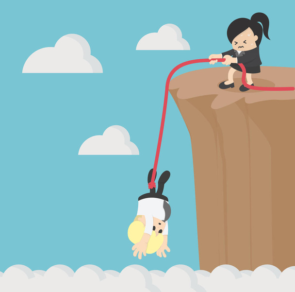 Business woman help business friends  fall  the mountain and teamwork concept - Vector, Image