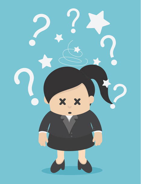 business woman confused and marked with many question mark - Vector, Image