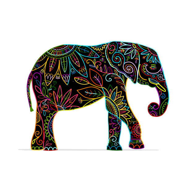 Elephant ornate, sketch for your design - Vektor, kép
