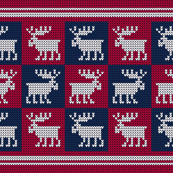 A knitted sweater with Reindeer. Seamless vector background. Christmas pattern. Can be used for wallpaper, textile, invitation card, wrapping, web page background. - Vector, Image