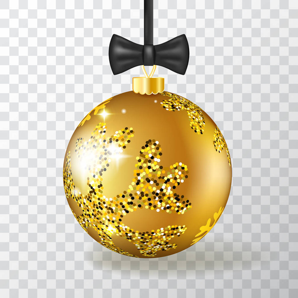 Реалістичний 3d векторний різдвяний м'яч на прозорому тлі з золотим орнаментом. Золотий різдвяний мішок для новорічних прикрас
 - Вектор, зображення