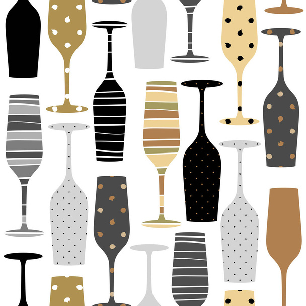 Seamless pattern with  champagne glasses. Hand drawn fabric, gift wrap, wall art design. - Vektor, obrázek