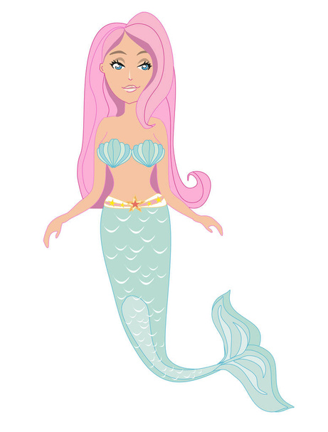 Beautiful mermaid - doodle illustration - Vector, imagen