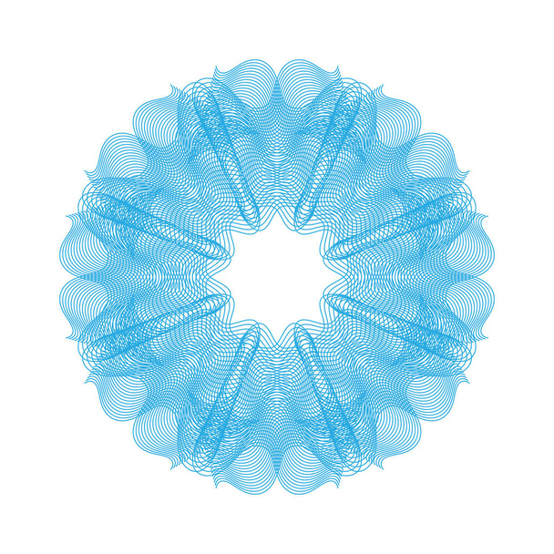 Rosette guillochée bleue ou illustration vectorielle de fond spirographique. Cadres de diplôme, modèle de certificat de sécurité ou ornement d'argent de protection
 - Vecteur, image
