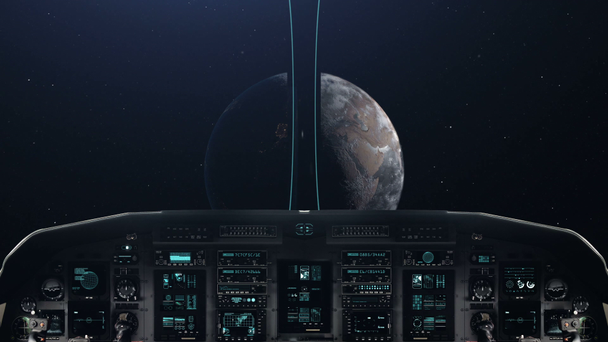 Steeds dicht bij een planeet met ruimteschip Cockpit - Video