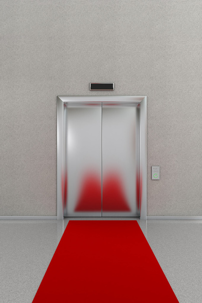 Закрытый лифт с красной дорожкой
 - Фото, изображение