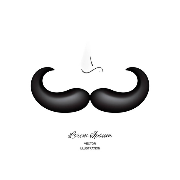 Funny 3d vector realistic mustaches isolated on white background. Curly black vintage mustache, moustache or whisker hipster fashion illustration - Vector, Image