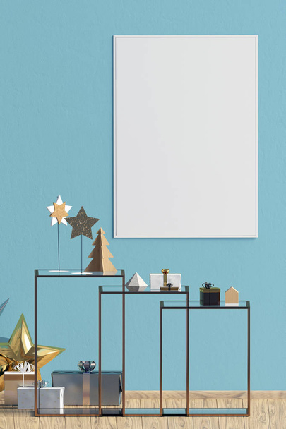 Intérieur moderne de Noël avec table basse, style scandinave. Affiche maquette. Illustration 3D
 - Photo, image