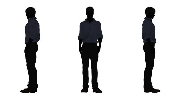 Menschen Silhouette - Mann steht - 3 verschiedene Ansichten - isoliert auf weißem Hintergrund - Foto, Bild