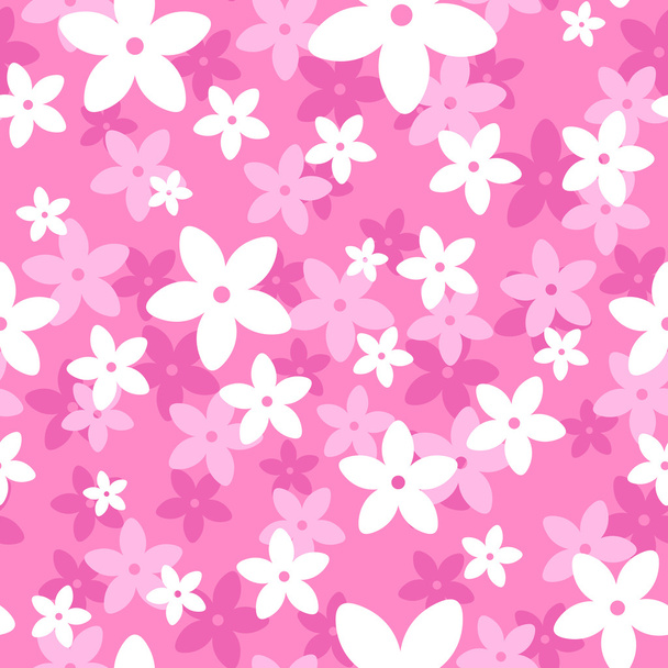 Vector seamless pattern with white and pink flowers. - Вектор, зображення