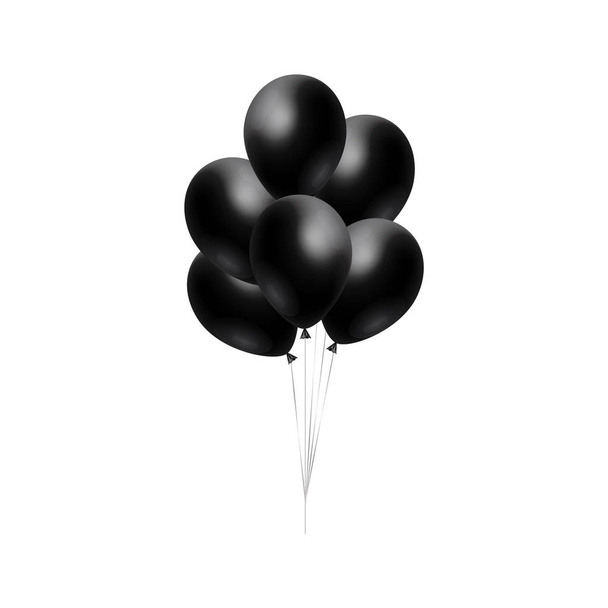 Realistic glossy bunch of black Helium Balloons floating in the air. Celebration design element for Birthday, sale concept, anniversary, invitation cards. Vector Illustration - Vektor, obrázek