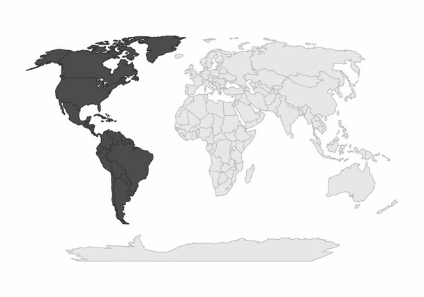 Иллюстрация карты мира с американским континентом в центре внимания
 - Вектор,изображение