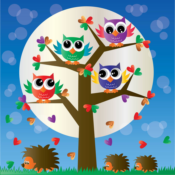 Värikäs pöllöt istuu puussa
 - Vektori, kuva