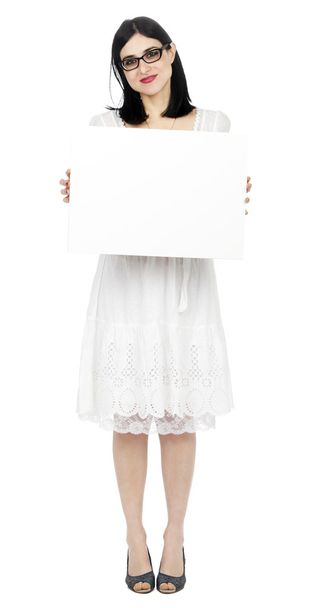 Summer dress woman holding sign - Foto, Imagem