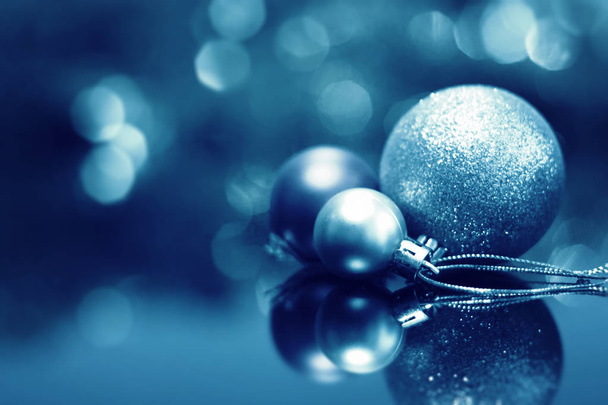 Christmas blue new year background. Bokeh background, blurry lig - Fotó, kép