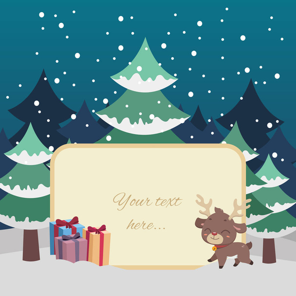 Christmas scene greeting with reindeer and custom text option - Διάνυσμα, εικόνα