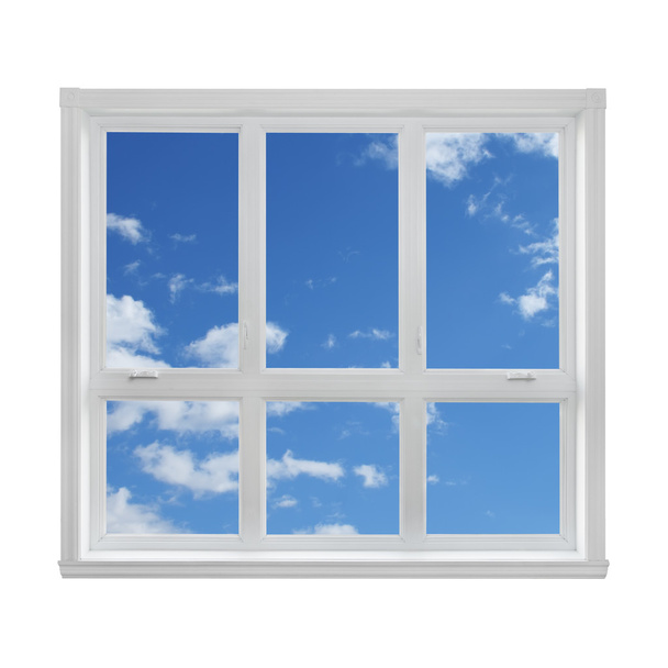 μπλε του ουρανού φαίνεται μέσα από το παράθυρο - Φωτογραφία, εικόνα