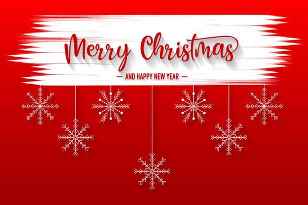 Veselé Vánoce červené pozadí s sněhové vločky a vánoční čepice vektor, obrázek, soubor eps - Vektor, obrázek