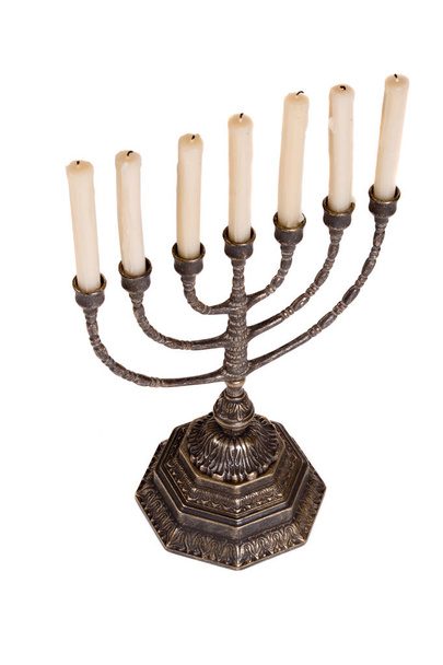 Ritual menorah candlestick on white background - Photo, Image