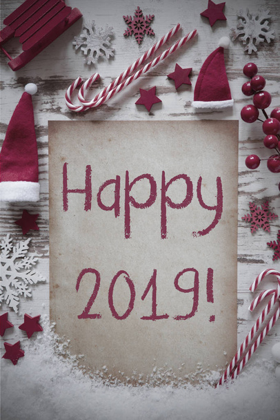Retro Christmas Flat Lay, Snow, Text Happy 2019 - Photo, Image