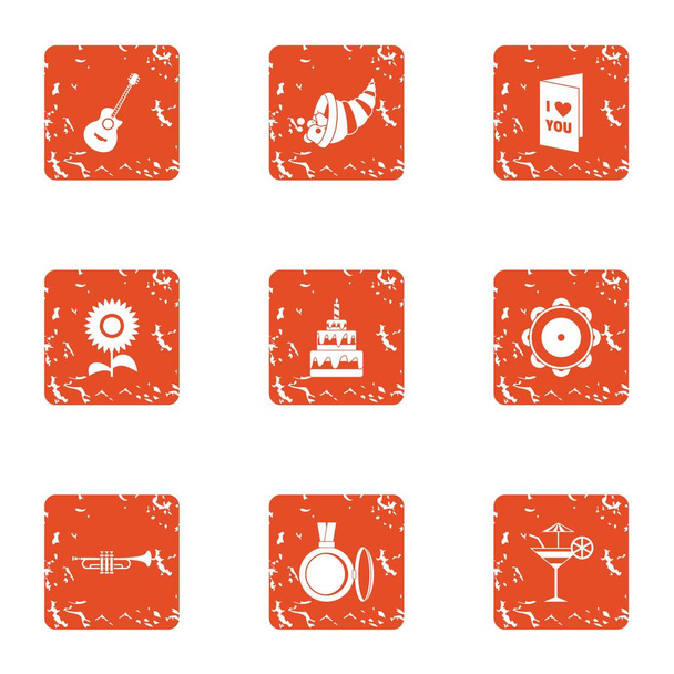 Love a variety icons set, grunge style - Vector, Imagen