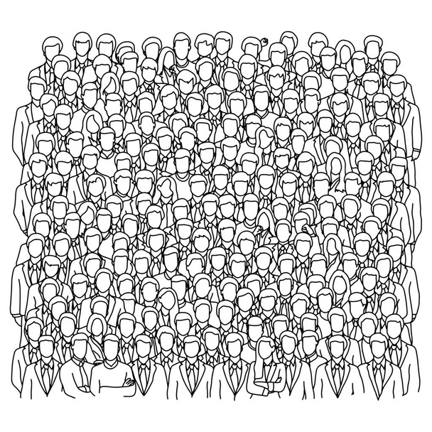 白い背景で隔離の黒い線で描かれた実業家ベクトル イラスト スケッチ落書き手の群衆 - ベクター画像