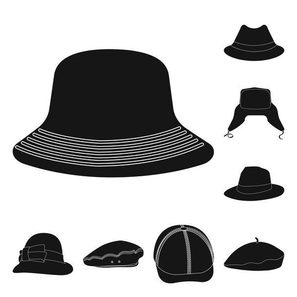 Vector illustration of headgear and cap icon. Set of headgear and accessory vector icon for stock. - Вектор,изображение