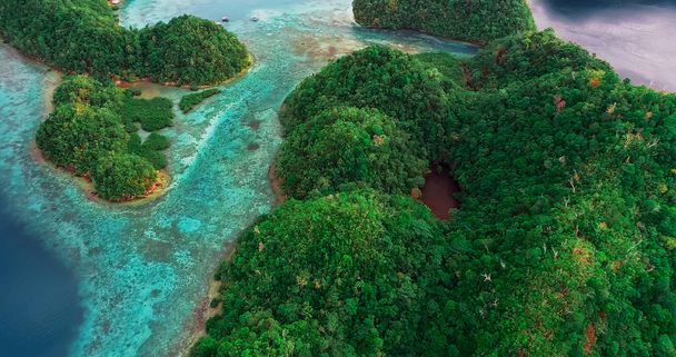 Αεροφωτογραφία του Sugba στη λιμνοθάλασσα. Όμορφο τοπίο με μπλε λιμνοθάλασσα, εθνικό πάρκο, Siargao νησί, Φιλιππίνες. - Φωτογραφία, εικόνα
