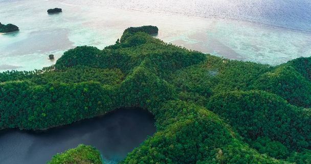 Luchtfoto van Sugba lagoon. Mooi landschap met blauwe zee lagoon, Nationaal Park, Siargao Island, Filippijnen. - Foto, afbeelding