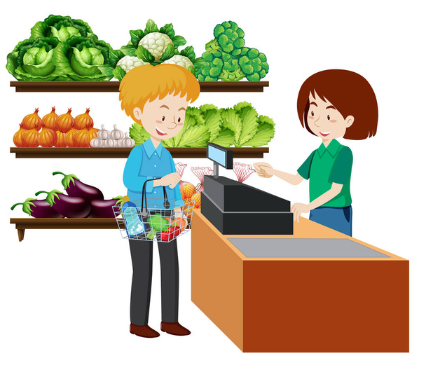 A man at the grocery store illustration - Vector, Image