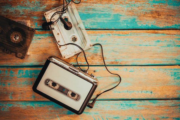 vintage cassette player and audio cassatte. retro fashion - Photo, Image