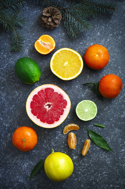 Fresh assorted citrus fruits, top view - Фото, зображення