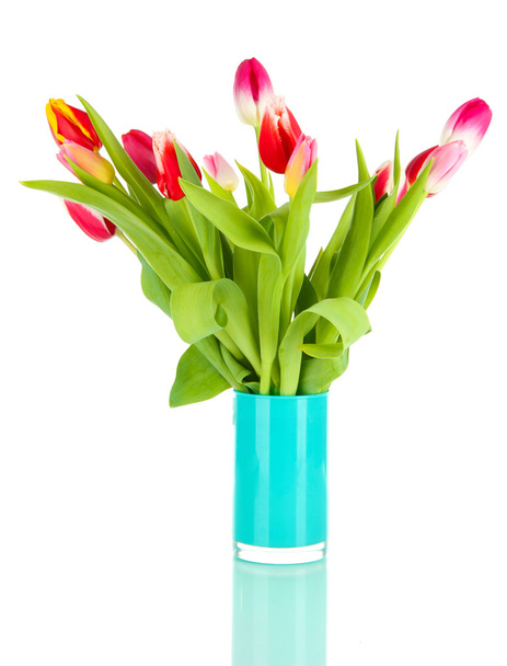Красивые тюльпаны в ведре изолированы на белом
 - Фото, изображение