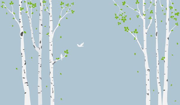Ilustración vectorial de hermosa rama de árbol con fondo de silueta de aves para pegatina de papel pintado
 - Vector, imagen