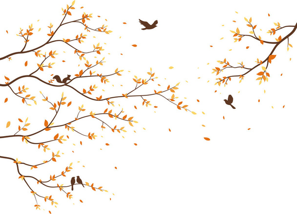Ilustración vectorial de la temporada de otoño con hojas que caen con pájaro para pegatina de papel pintado
 - Vector, imagen