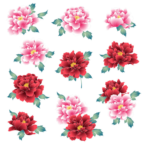 Японський стиль прекрасний півонія, дизайн японський стиль півонія flowerit використовуються для кімоно - Вектор, зображення