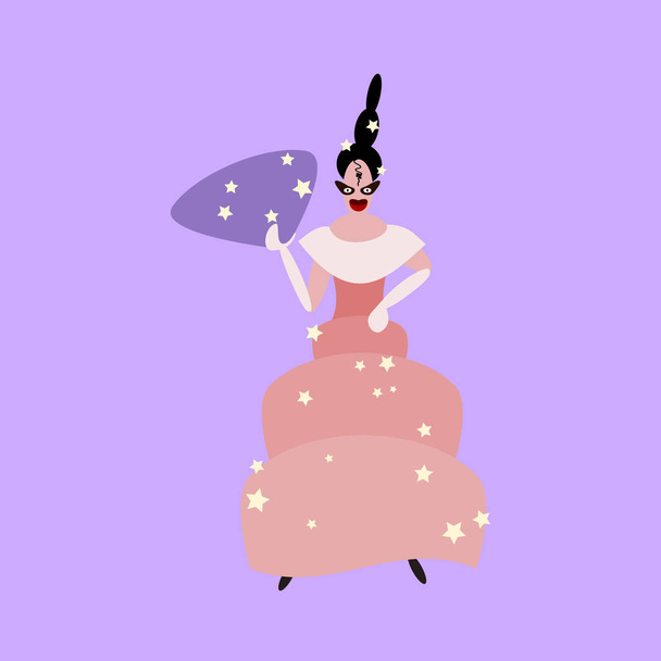 Στυλιζαρισμένη γυναίκα φιγούρα σε φόρεμα μπάλα - απλή επίπεδη σχεδίαση - Διάνυσμα, εικόνα
