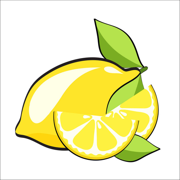 Gelbe Zitrone mit Scheiben im Pop-Art-Retro-Comic-Stil, Aktienvektor. frische Zitronenfrüchte, Abbildungen Folge 10 - Vektor, Bild