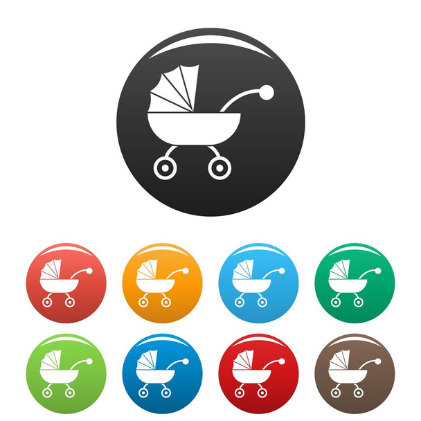 Baby carriage icons set color - Vektor, obrázek
