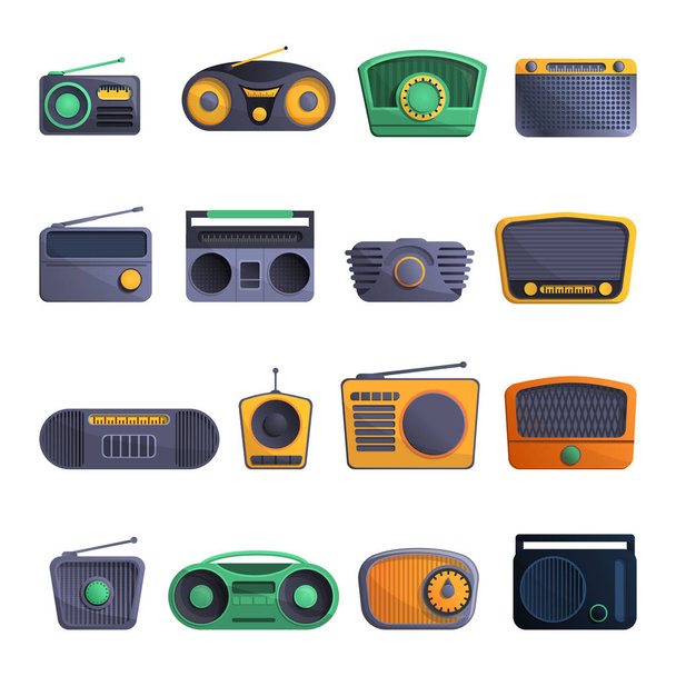Radio icon set, cartoon style - Vettoriali, immagini