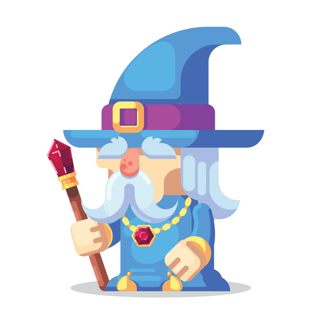 Fantasy RPG game Game Character monsters and heros Icons Illustration. Old wizard with staff and beard in pointed hat - Vetor, Imagem