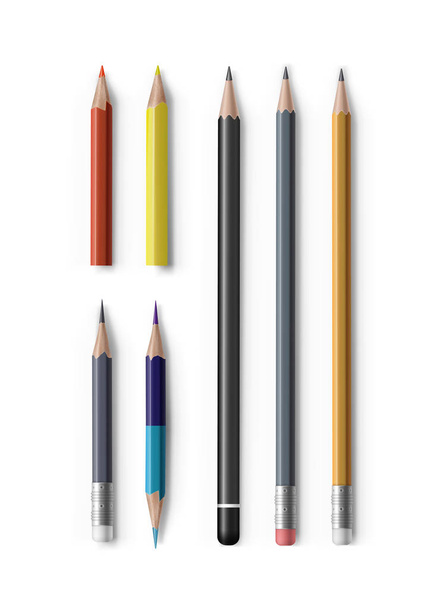 Vektor realistické nabroušené tužky s gumou, oboustranná, šestihranný izolovaných na bílém pozadí - Vektor, obrázek