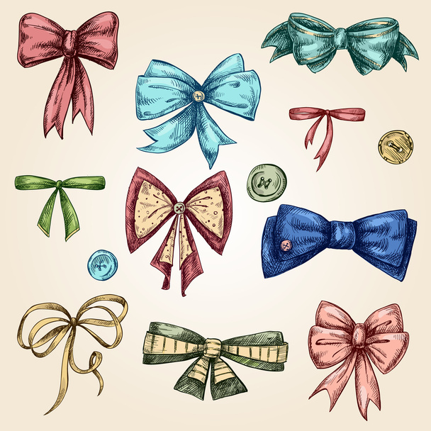 Set of bows, hand drawn - Вектор,изображение